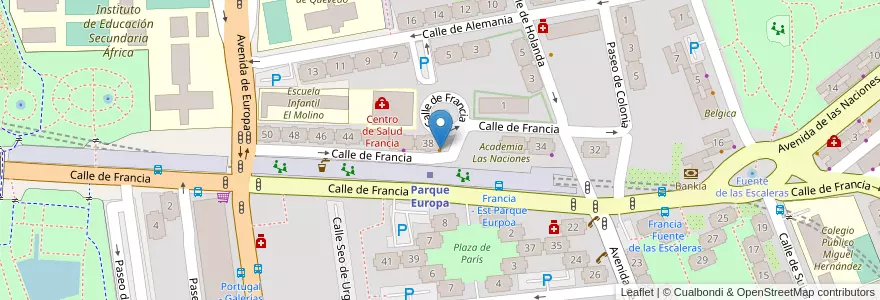 Mapa de ubicacion de Cafetería Francia en اسپانیا, بخش خودمختار مادرید, بخش خودمختار مادرید, Área Metropolitana De Madrid Y Corredor Del Henares, Fuenlabrada.