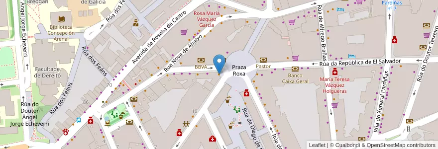 Mapa de ubicacion de Cafetería Krystal en İspanya, Galicia / Galiza, A Coruña, Santiago, Santiago De Compostela.