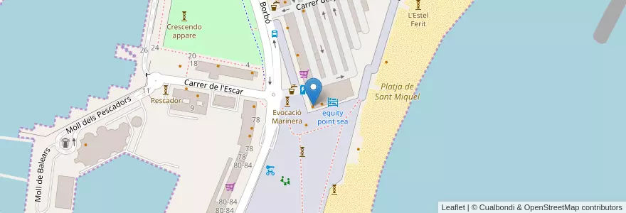 Mapa de ubicacion de Cafeteria Restaurant Buenas Migas *Plaça del Mar en 스페인, Catalunya, Barcelona, Barcelonès, 바르셀로나.