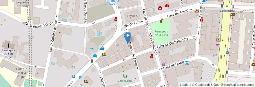 Mapa de ubicacion de Cafetería Santillán en スペイン, マドリード州, Comunidad De Madrid, Área Metropolitana De Madrid Y Corredor Del Henares, Madrid.