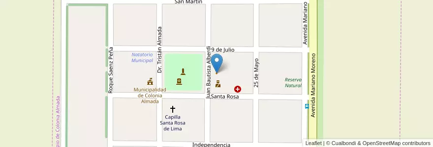 Mapa de ubicacion de Cafetería Sede Social Sociedad de Beneficencia en Argentina, Córdoba, Departamento Tercero Arriba, Pedanía Capilla De Rodríguez, Municipio De Colonia Almada.