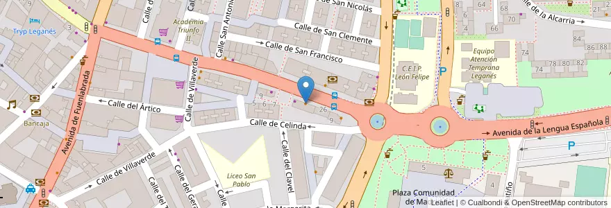 Mapa de ubicacion de Cafetería Segovia en إسبانيا, منطقة مدريد, منطقة مدريد, Área Metropolitana De Madrid Y Corredor Del Henares, Leganés.