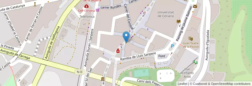 Mapa de ubicacion de Cafeteria xocolateria Les Mènsules en España, Catalunya, Lleida, Segarra, Cervera.