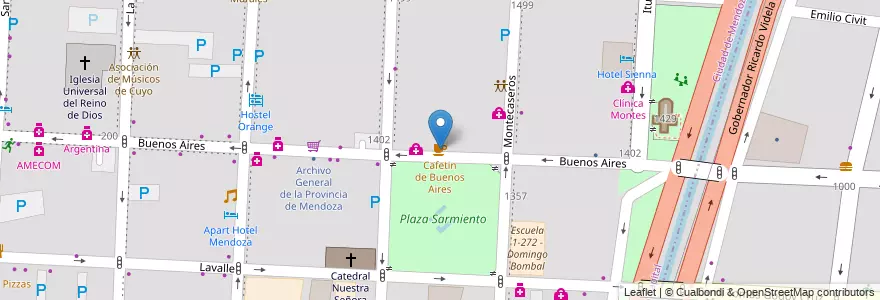 Mapa de ubicacion de Cafetin de Buenos Aires en Argentina, Cile, Mendoza, Departamento Capital, Ciudad De Mendoza, Sección 3ª Parque O'Higgins.