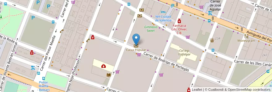 Mapa de ubicacion de Caixa Popular en スペイン, バレンシア州, València / Valencia, Comarca De València, València.