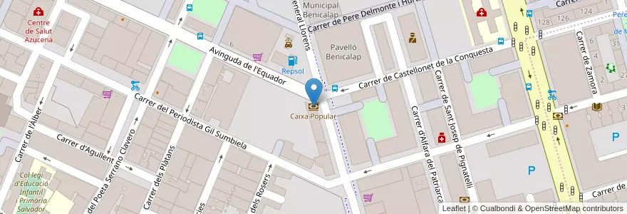 Mapa de ubicacion de Caixa Popular en Espagne, Communauté Valencienne, Valence, Comarca De València, Valence.