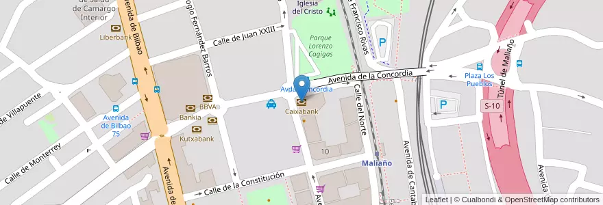 Mapa de ubicacion de Caixabank en Espagne, Cantabrie, Cantabria, Santander, Camargo.