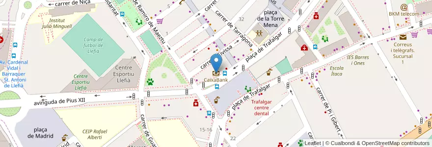 Mapa de ubicacion de CaixaBank en 西班牙, Catalunya, Barcelona, Barcelonès, Badalona.