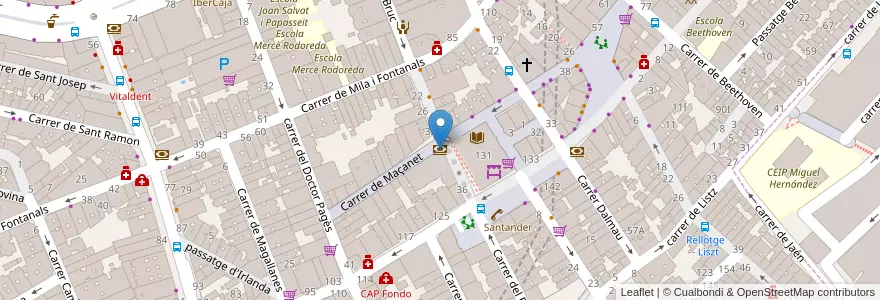 Mapa de ubicacion de Caixabank en España, Catalunya, Barcelona, Barcelonès, Badalona, Santa Coloma De Gramenet.