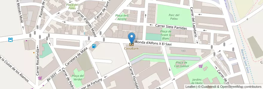 Mapa de ubicacion de CaixaBank en スペイン, カタルーニャ州, Barcelona, Maresme, Mataró.