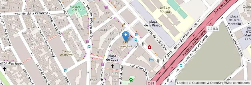 Mapa de ubicacion de CaixaBank en Espanha, Catalunha, Barcelona, Barcelonès, Badalona.