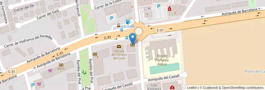 Mapa de ubicacion de Caixabank en España, Catalunya, Tarragona, Baix Penedès, Cunit.