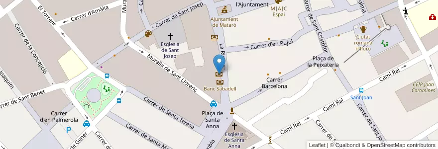 Mapa de ubicacion de Caixabank en Espanha, Catalunha, Barcelona, Maresme, Mataró.