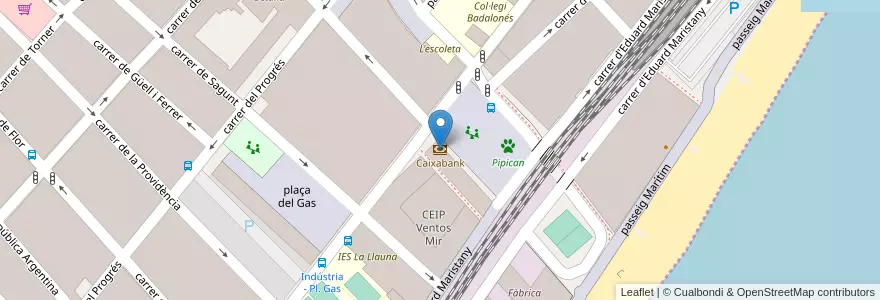 Mapa de ubicacion de Caixabank en スペイン, カタルーニャ州, Barcelona, バルサルネス, Badalona.