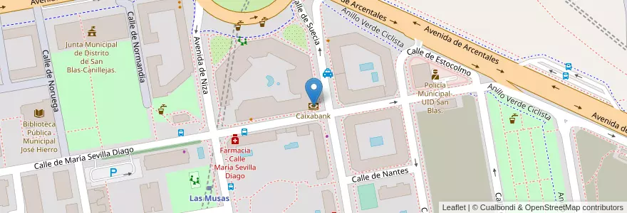Mapa de ubicacion de Caixabank en اسپانیا, بخش خودمختار مادرید, بخش خودمختار مادرید, Área Metropolitana De Madrid Y Corredor Del Henares, مادرید.