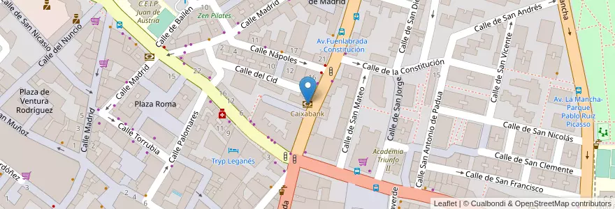 Mapa de ubicacion de Caixabank en Испания, Мадрид, Мадрид, Área Metropolitana De Madrid Y Corredor Del Henares, Leganés.