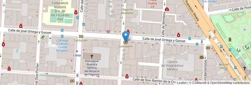Mapa de ubicacion de Caixabank en إسبانيا, منطقة مدريد, منطقة مدريد, Área Metropolitana De Madrid Y Corredor Del Henares, مدريد.