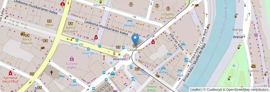 Mapa de ubicacion de CaixaBank en Spanje, Baskenland, Biskaje, Bilboaldea, Bilbao.