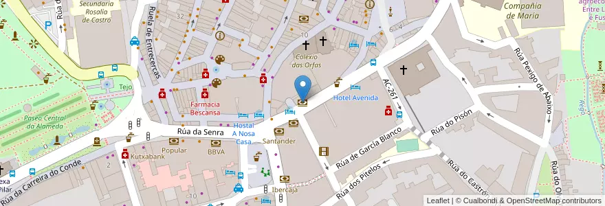 Mapa de ubicacion de CaixaBank en İspanya, Galicia / Galiza, A Coruña, Santiago, Santiago De Compostela.