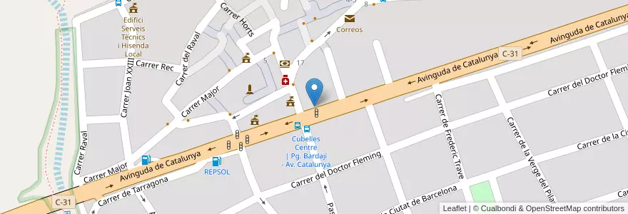 Mapa de ubicacion de Caixabank en España, Catalunya, Barcelona, Garraf, Cubelles.