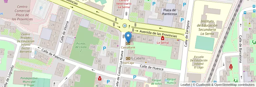 Mapa de ubicacion de CaixaBank en اسپانیا, بخش خودمختار مادرید, بخش خودمختار مادرید, Área Metropolitana De Madrid Y Corredor Del Henares, Fuenlabrada.