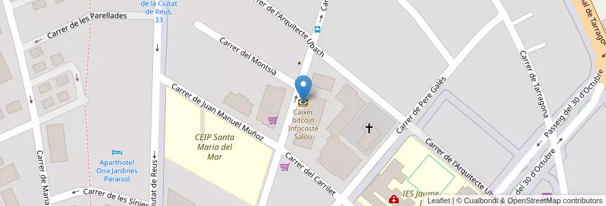 Mapa de ubicacion de Caixer bitcoin Infocoste Salou en Spanien, Katalonien, Tarragona, Tarragonès, Salou.