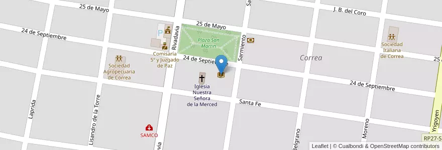 Mapa de ubicacion de Caja de Créditos Correa en Argentinië, Santa Fe, Departamento Iriondo, Municipio De Correa, Correa.
