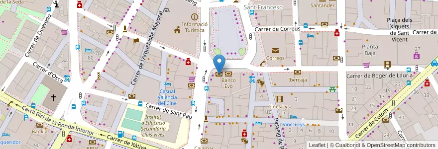 Mapa de ubicacion de Caja Duero en İspanya, Comunitat Valenciana, València / Valencia, Comarca De València, València.