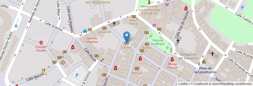 Mapa de ubicacion de Cajasur en 西班牙, 安达鲁西亚, Huelva, Comarca Metropolitana De Huelva, Huelva.