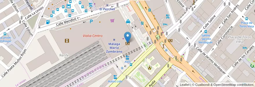 Mapa de ubicacion de Cajero bitcoin Vialia en 西班牙, 安达鲁西亚, Málaga, Málaga-Costa Del Sol, Málaga.