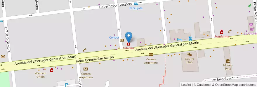 Mapa de ubicacion de Calafate en 아르헨티나, 마가야네스이데라안타르티카칠레나주, 칠레, 산타크루스주, El Calafate, Lago Argentino.