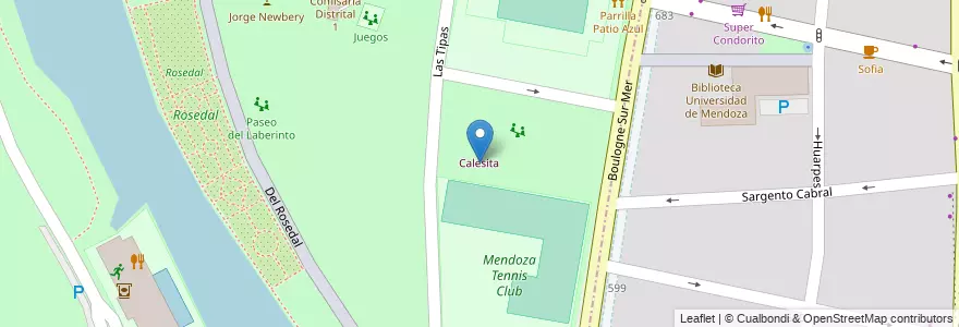 Mapa de ubicacion de Calesita en アルゼンチン, チリ, メンドーサ州, Departamento Capital, Sección 9ª Parque General San Martín, Ciudad De Mendoza.