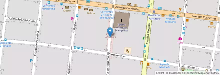 Mapa de ubicacion de Calle de las Flores, Almagro en Argentinië, Ciudad Autónoma De Buenos Aires, Comuna 5, Buenos Aires.