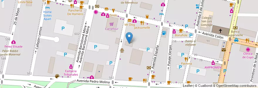 Mapa de ubicacion de Cámara Argentina de Arquitectura en Arjantin, Şili, Mendoza, Departamento Capital, Sección 2ª Barrio Cívico, Ciudad De Mendoza.