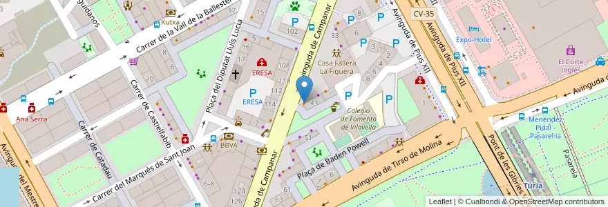 Mapa de ubicacion de Campanar 43 en İspanya, Comunitat Valenciana, València / Valencia, Comarca De València, València.