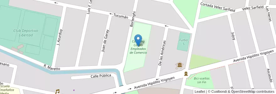 Mapa de ubicacion de Camping Centro Empleados de Comercio en Arjantin, Santa Fe, Departamento Castellanos, Municipio De Sunchales.