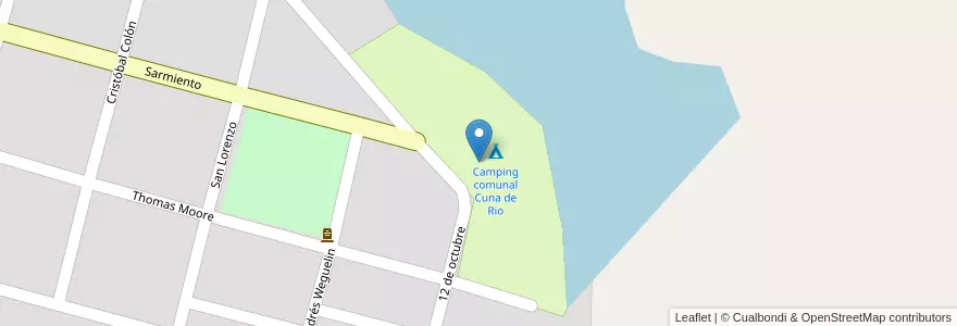 Mapa de ubicacion de Camping comunal Cuna de Rio en الأرجنتين, سانتا في, Departamento San Javier, Comuna De Alejandra.