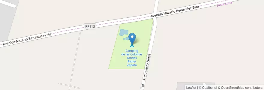 Mapa de ubicacion de Camping de las Colonias Unidas Richet Zapata en Argentinien, San Juan, Chile, Santa Lucía.