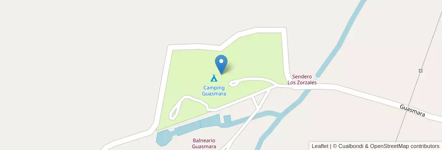 Mapa de ubicacion de Camping Guasmara en Argentinië, Córdoba, Departamento San Javier, Municipio De Villa De Las Rosas, Pedanía Rosas.