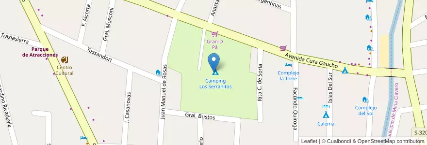 Mapa de ubicacion de Camping Los Serranitos en 阿根廷, Córdoba, Departamento San Alberto, Villa Cura Brochero, Pedanía Tránsito.
