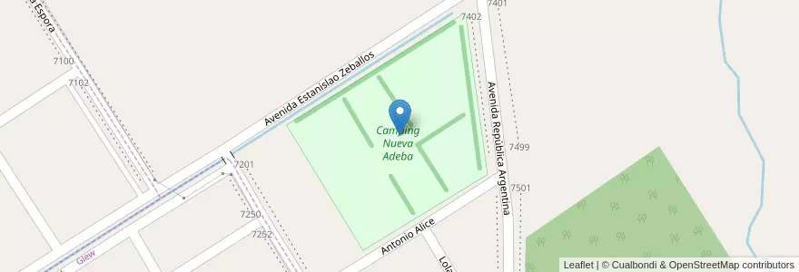 Mapa de ubicacion de Camping Nueva Adeba en Argentina, Provincia Di Buenos Aires, Partido De Almirante Brown, Ministro Rivadavia.