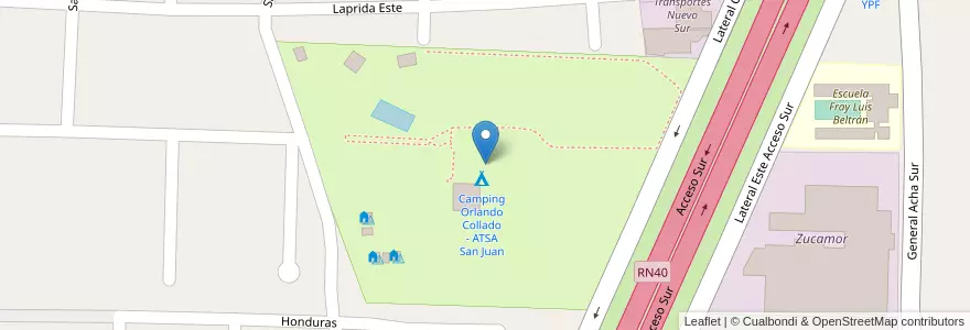 Mapa de ubicacion de Camping Orlando Collado - ATSA San Juan en 아르헨티나, San Juan, 칠레, Rawson.