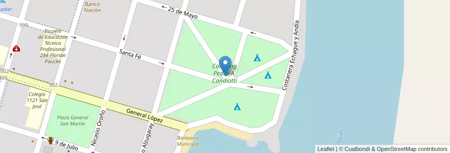 Mapa de ubicacion de Camping Pedro A. Candiotti en Аргентина, Санта-Фе, Departamento San Javier, Municipio De San Javier.