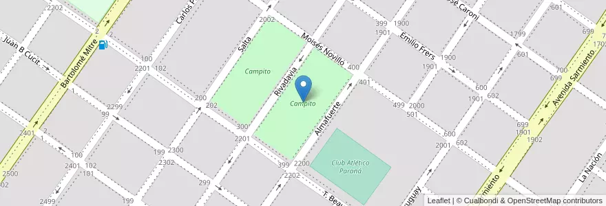 Mapa de ubicacion de Campito en 아르헨티나, 부에노스아이레스주, Partido De San Pedro, San Pedro.
