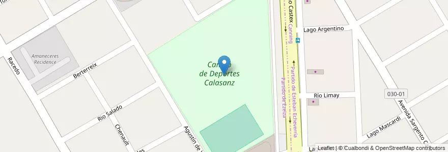 Mapa de ubicacion de Campo de Deportes Calasanz en 阿根廷, 布宜诺斯艾利斯省, Ezeiza.