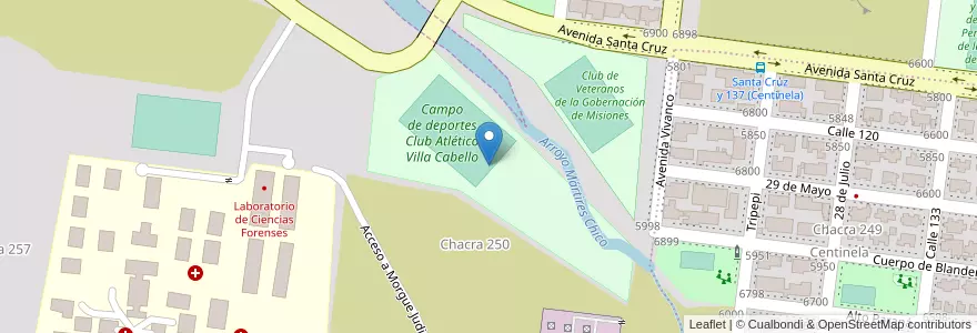 Mapa de ubicacion de Campo de deportes Club Atlético Villa Cabello en アルゼンチン, ミシオネス州, Departamento Capital, Municipio De Posadas, Posadas.