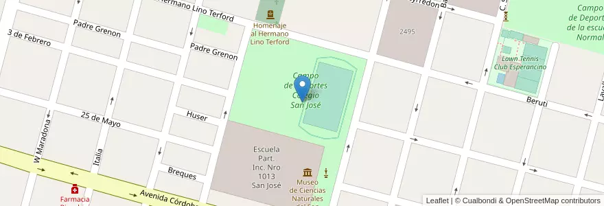 Mapa de ubicacion de Campo de Deportes Colegio San José en Arjantin, Santa Fe, Departamento Las Colonias, Municipio De Esperanza, Esperanza.
