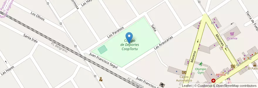Mapa de ubicacion de Campo de Deportes CoopTortu en Argentine, Province De Buenos Aires, Partido De Malvinas Argentinas.