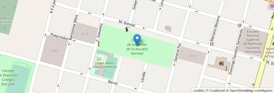 Mapa de ubicacion de Campo de Deportes de la escuela Normal en 아르헨티나, Santa Fe, Departamento Las Colonias, Municipio De Esperanza, Esperanza.