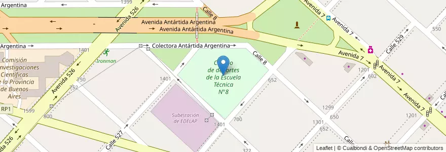 Mapa de ubicacion de Campo de deportes de la Escuela Técnica N°8, Tolosa en アルゼンチン, ブエノスアイレス州, Partido De La Plata, Tolosa.